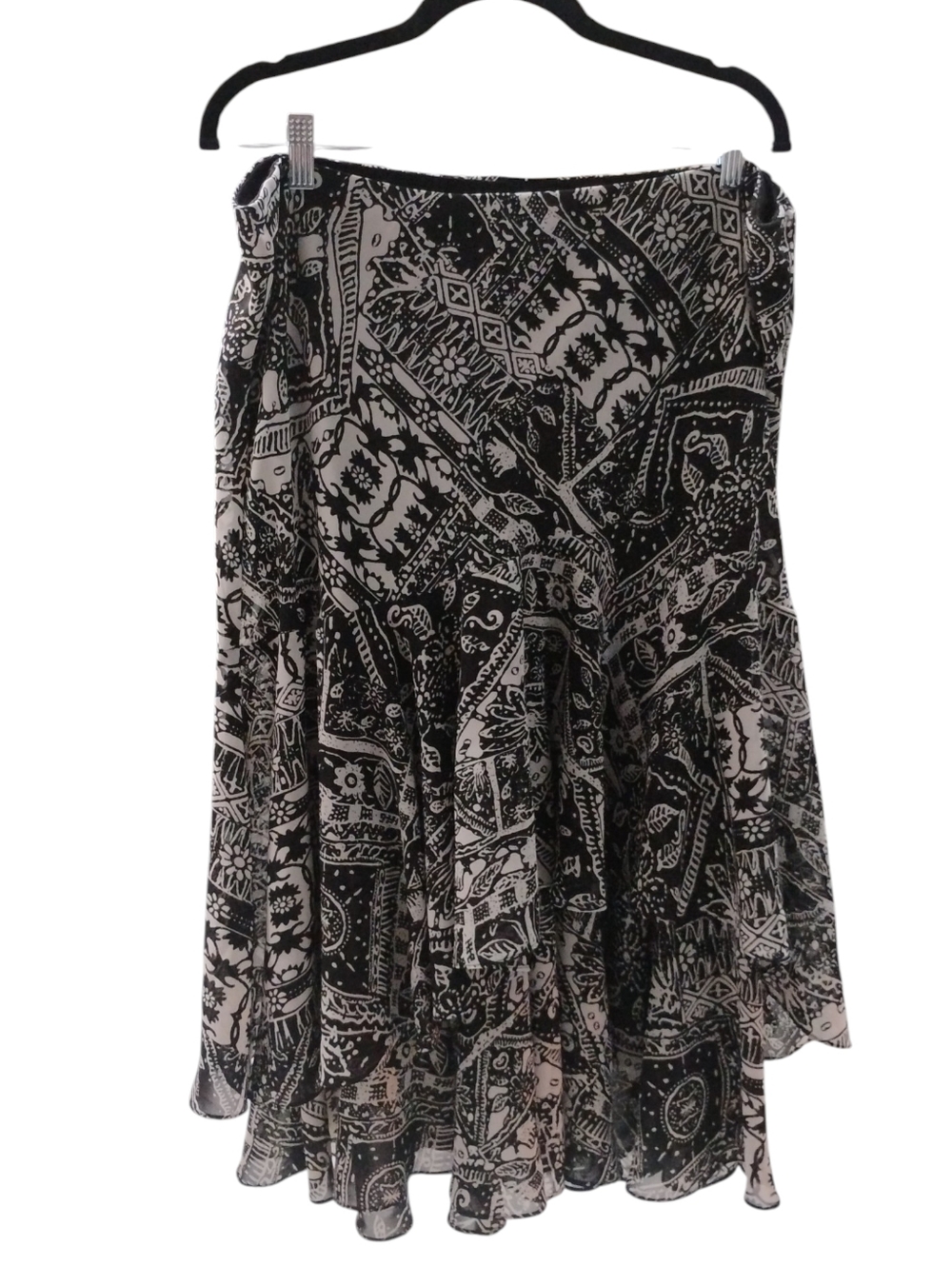Chaps Flowy Boho Tiered Women's Black, White Skirt SZ XL